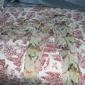 Beyond Yoga SoftMark Slim Racerback High Cropped Tank/Leggings Earthen Swirl Set